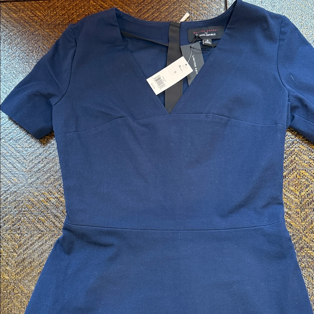 Roland Mouret for Banana Republic Elegant Navy Blue cotton stretch Dress -NWT - Picture 8 of 9